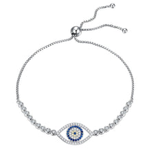 Load image into Gallery viewer, White and Blue Stone Eye Shaped Evil Eye Silver Bracelets - BraceletRose Gold