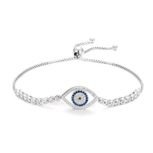 Load image into Gallery viewer, White and Blue Stone Eye Shaped Evil Eye Silver Bracelets - BraceletSilver