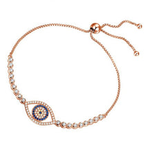 Load image into Gallery viewer, White and Blue Stone Eye Shaped Evil Eye Silver Bracelets - BraceletRose Gold