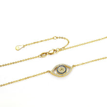 Load image into Gallery viewer, White and Blue Stone Eye-Shaped Evil Eye Silver Necklaces - NecklaceRose Gold