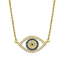 Load image into Gallery viewer, White and Blue Stone Eye-Shaped Evil Eye Silver Necklaces - NecklaceGold