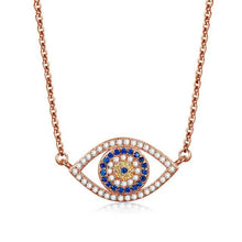 Load image into Gallery viewer, White and Blue Stone Eye-Shaped Evil Eye Silver Necklaces - NecklaceRose Gold