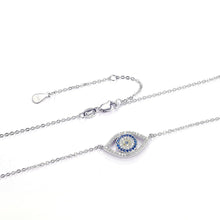 Load image into Gallery viewer, White and Blue Stone Eye-Shaped Evil Eye Silver Necklaces - NecklaceRose Gold