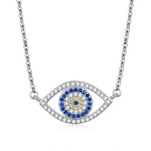 Load image into Gallery viewer, White and Blue Stone Eye-Shaped Evil Eye Silver Necklaces - NecklaceRose Gold
