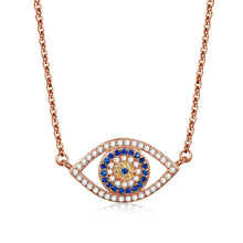 Load image into Gallery viewer, White and Blue Stone Eye-Shaped Evil Eye Silver Necklaces - NecklaceRose Gold