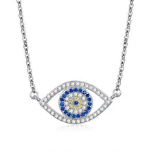 Load image into Gallery viewer, White and Blue Stone Eye-Shaped Evil Eye Silver Necklaces - NecklaceSilver