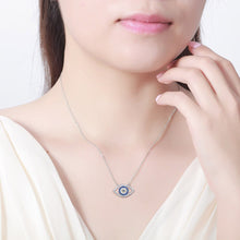 Load image into Gallery viewer, White and Blue Stone Eye-Shaped Evil Eye Silver Necklaces - NecklaceRose Gold