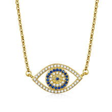 Load image into Gallery viewer, White and Blue Stone Eye-Shaped Evil Eye Silver Necklaces - NecklaceRose Gold