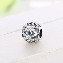 Load image into Gallery viewer, White and Blue Stone Infinite Evil Eyes Spherical Silver Charm Bead - Charm Bead