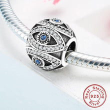 Load image into Gallery viewer, White and Blue Stone Infinite Evil Eyes Spherical Silver Charm Bead - Charm Bead