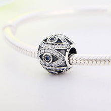Load image into Gallery viewer, White and Blue Stone Infinite Evil Eyes Spherical Silver Charm Bead - Charm Bead