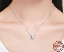 Load image into Gallery viewer, White and Blue Stone Mosaic-style Evil Eye Silver Necklace - NecklaceRose Gold