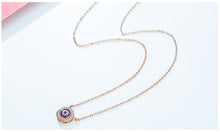 Load image into Gallery viewer, White and Blue Stone Mosaic-style Evil Eye Silver Necklace - NecklaceRose Gold