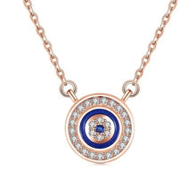 Load image into Gallery viewer, White and Blue Stone Mosaic-style Evil Eye Silver Necklace - NecklaceRose Gold