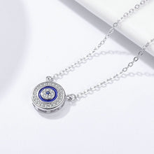 Load image into Gallery viewer, White and Blue Stone Mosaic-style Evil Eye Silver Necklace - NecklaceRose Gold