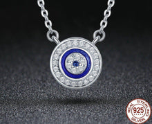 Load image into Gallery viewer, White and Blue Stone Mosaic-style Evil Eye Silver Necklace - NecklaceRose Gold