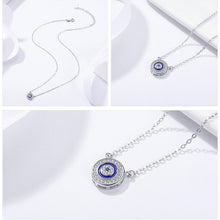 Load image into Gallery viewer, White and Blue Stone Mosaic-style Evil Eye Silver Necklace - NecklaceRose Gold