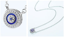 Load image into Gallery viewer, White and Blue Stone Mosaic-style Evil Eye Silver Necklace - NecklaceRose Gold