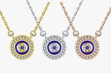 Load image into Gallery viewer, White and Blue Stone Mosaic-style Evil Eye Silver Necklace - NecklaceRose Gold