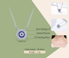 Load image into Gallery viewer, White and Blue Stone Mosaic-style Evil Eye Silver Necklace - NecklaceRose Gold