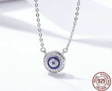 Load image into Gallery viewer, White and Blue Stone Mosaic-style Evil Eye Silver Necklace - NecklaceRose Gold