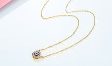 Load image into Gallery viewer, White and Blue Stone Mosaic-style Evil Eye Silver Necklace - NecklaceRose Gold