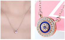 Load image into Gallery viewer, White and Blue Stone Mosaic-style Evil Eye Silver Necklace - NecklaceRose Gold