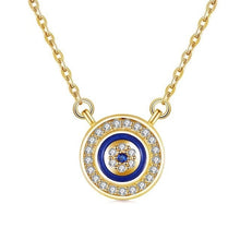 Load image into Gallery viewer, White and Blue Stone Mosaic-style Evil Eye Silver Necklace - NecklaceGold