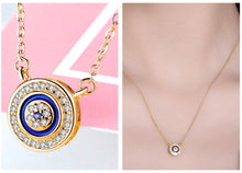 Load image into Gallery viewer, White and Blue Stone Mosaic-style Evil Eye Silver Necklace - NecklaceRose Gold