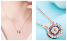 Load image into Gallery viewer, White and Blue Stone Studded Evil Eye Silver Necklaces - NecklaceRose Gold