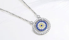 Load image into Gallery viewer, White and Blue Stone Studded Evil Eye Silver Necklaces - NecklaceRose Gold