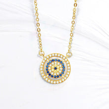 Load image into Gallery viewer, White and Blue Stone Studded Evil Eye Silver Necklaces - NecklaceRose Gold