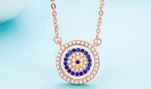 Load image into Gallery viewer, White and Blue Stone Studded Evil Eye Silver Necklaces - NecklaceRose Gold
