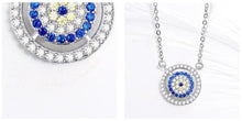 Load image into Gallery viewer, White and Blue Stone Studded Evil Eye Silver Necklaces - NecklaceRose Gold