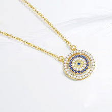 Load image into Gallery viewer, White and Blue Stone Studded Evil Eye Silver Necklaces - NecklaceRose Gold