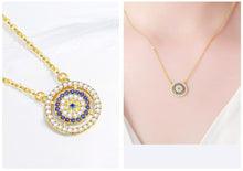 Load image into Gallery viewer, White and Blue Stone Studded Evil Eye Silver Necklaces - NecklaceRose Gold