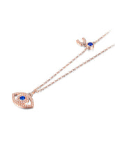 Load image into Gallery viewer, White and Blue Stone Studded Horseshoe Evil Eye Silver Necklaces - NecklaceRose Gold