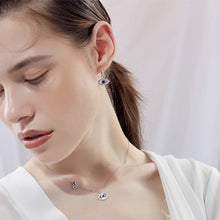 Load image into Gallery viewer, White and Blue Stone Studded Horseshoe Evil Eye Silver Necklaces - NecklaceRose Gold