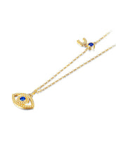 Load image into Gallery viewer, White and Blue Stone Studded Horseshoe Evil Eye Silver Necklaces - NecklaceGold