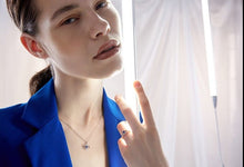 Load image into Gallery viewer, White and Blue Stone Studded Horseshoe Evil Eye Silver Necklaces - NecklaceRose Gold