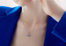 Load image into Gallery viewer, White and Blue Stone Studded Horseshoe Evil Eye Silver Necklaces - NecklaceRose Gold