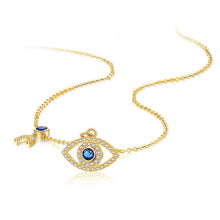Load image into Gallery viewer, White and Blue Stone Studded Horseshoe Evil Eye Silver Necklaces - NecklaceRose Gold