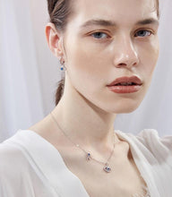 Load image into Gallery viewer, White and Blue Stone Studded Horseshoe Evil Eye Silver Necklaces - NecklaceRose Gold