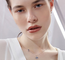 Load image into Gallery viewer, White and Blue Stone Studded Horseshoe Evil Eye Silver Necklaces - NecklaceRose Gold