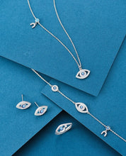 Load image into Gallery viewer, White and Blue Stone Studded Horseshoe Evil Eye Silver Necklaces - NecklaceRose Gold