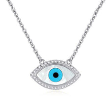 Load image into Gallery viewer, White and Blue Stones Evil Eye Silver Necklaces - NecklaceSilver