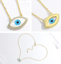 Load image into Gallery viewer, White and Blue Stones Evil Eye Silver Necklaces - NecklaceGold