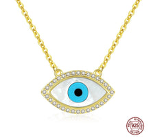 Load image into Gallery viewer, White and Blue Stones Evil Eye Silver Necklaces - NecklaceGold