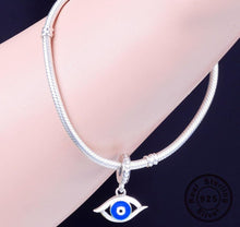 Load image into Gallery viewer, White and Dark Blue Enamel Evil Eye Silver Necklace - Necklace