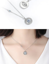 Load image into Gallery viewer, White and Light Blue Stone Dual Evil Eye Silver Necklace - Necklace